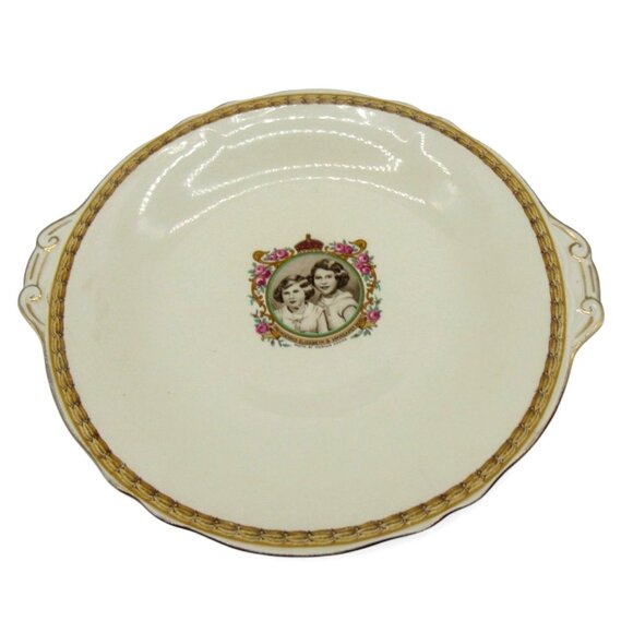 GRINDLEY CREAMPETAL Princesses Elizabeth & Margaret 1930s Vintage Plate 10" - Picture 2 of 9